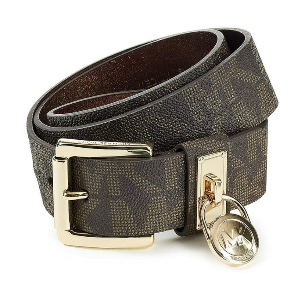 Michael Kors‎ Women's MK Signature Hamilton Lock Monogram Belt Chocolate